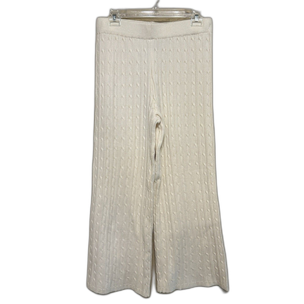 House Of Harlow Pull On Cable Knit Sweater Pants Womens Medium Ivory Cream